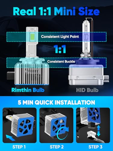 Image of rimthin D3S D3R Bulbs, 30000LM 800% Brightness, 6000K Cool White Fog Light Bulbs, 5 MIN Plug and Play, IP67 Waterproof, Pack of 2