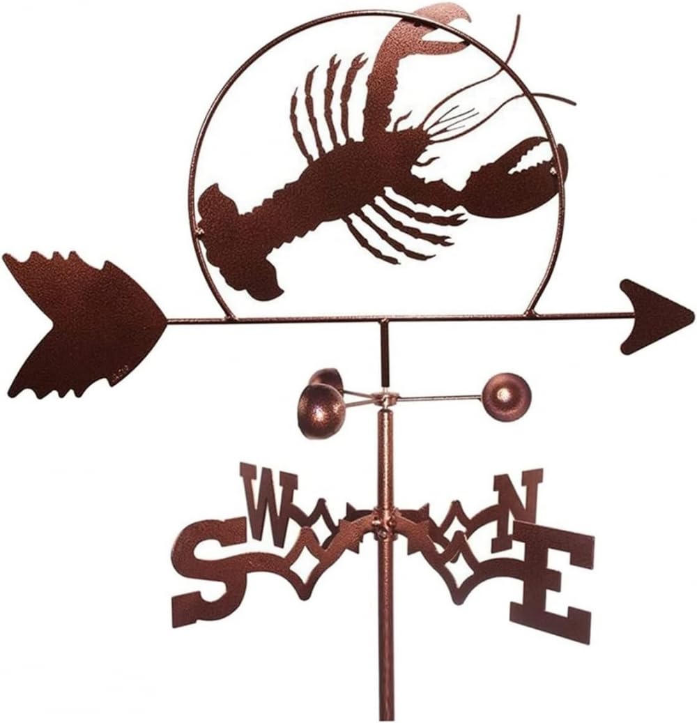 TAXXII Weathervane, Weather Vane,Metal Craft Wind Vane Weathervane with Animal Lobster Silhouette Ornament Roof Mount Farm Scene Garden Stake Art