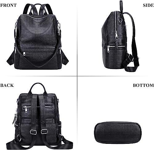 Image of MUCHOVA Teen Girl Fashion Backpack Purses Multipurpose Design Handbags and Shoulder Bag Faux Leather Travel bag Casual Backpack With Shoulder printed Strap (Black)