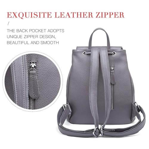 Image of BOYATU Women's Full-Grain Leather Backpack Purse, Minimal Structured Design, Work Commuter & City Travel, Compact Everyday Essentials, Fashion RFID Pocket Bag ((Grey)