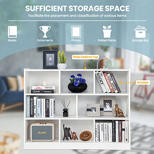 Giantex GT10403WH-CB 8 Cube Bookcase, Freestanding 3-Tier Open Bookshelf, Modern Storage Display Cabinet, Wood Cube Storage Organizer For Living Room, Kid’S Room, White thumb #5