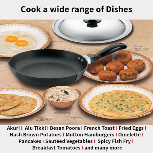 Image of Hawkins Futura 24 cm Frying Pan, Non Stick Fry Pan with Stainless Steel Lid, Black (NF24S)