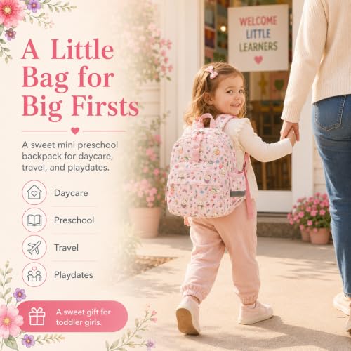 Image of LOIDOU Toddler Backpack for Girls Ages 2-4, 12 Inch Mini Preschool Daycare Bookbag with Insulated Snack Pocket, Corduroy Small Kids Travel Backpack, Pink Bunny