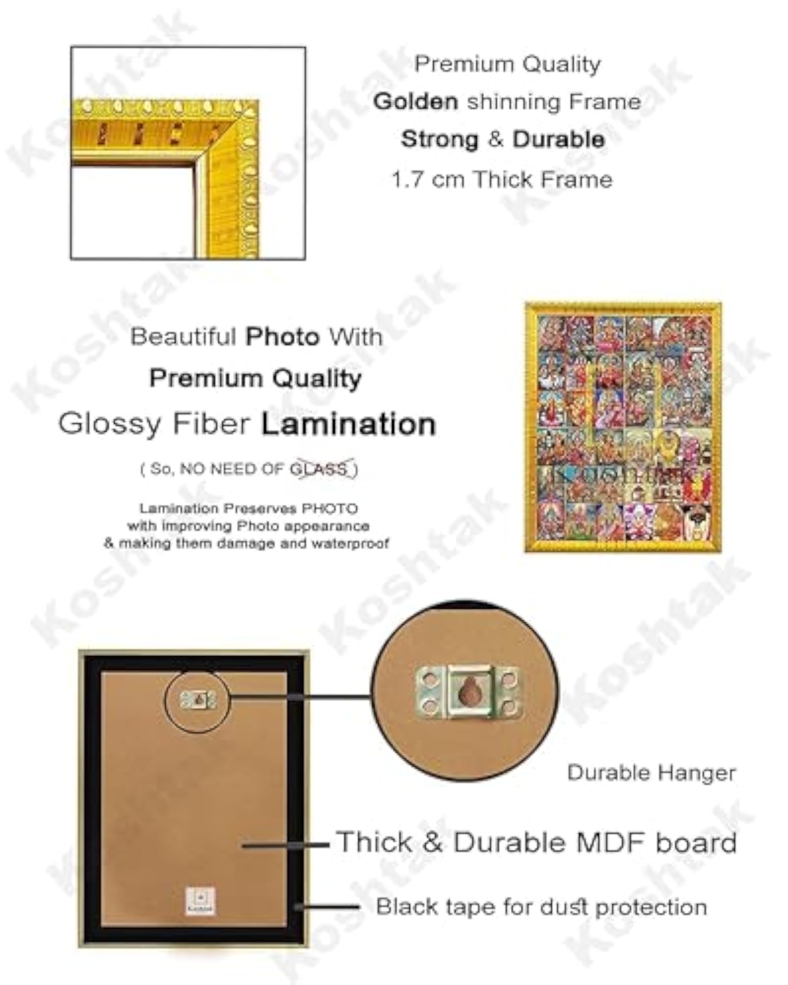 Maa Durga Kali Laxmi Saraswati Photo Frame with Glossy Lamination