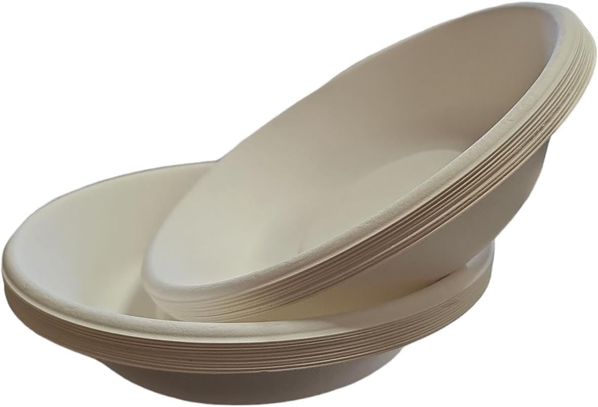 Assiettes Creuses Biodégradables 18 cm - 50 Pièces en Pulpe de Cellulose