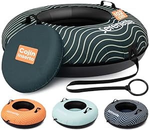 SereneLife Snowtube 102 cm – Aufblasbarer Schlitten für Kinder & Erwachsene Mit Hartplastik-Boden, Zugband & Schneerutscher-Design für Winterspaß im Schnee