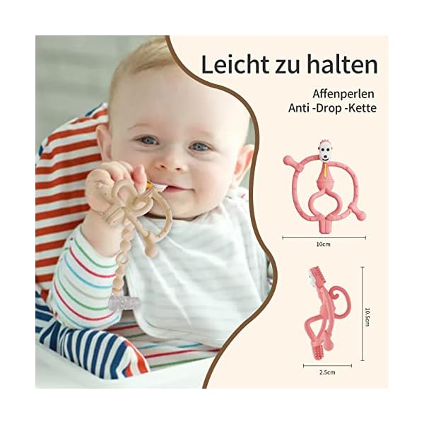 Beißringe für Baby - BPA freies weiches Silikon Beißspielzeug, Beißring-Set für Babys ab 3 Monaten mit Clip, Leicht zu greifende, leicht zu reinigende Beißhilfe für Babys, Rosa – Bild 3