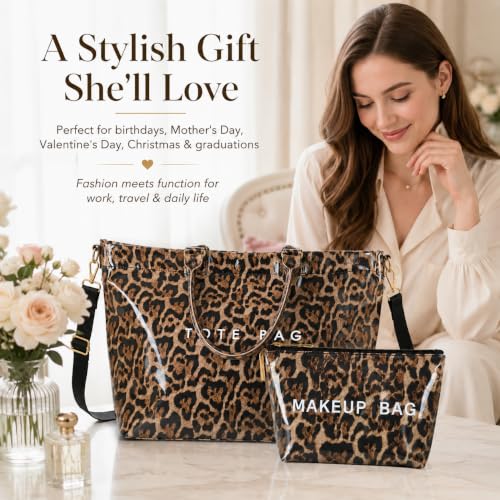 Image of GISMTR Large PVC Tote Bag for Women Letters Print Handbags Kraft Paper Shoulder Bag for Work Travel