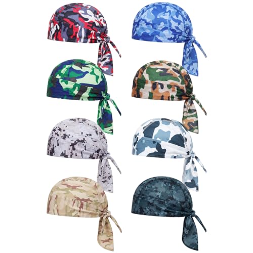Image of 8 Pack Do Rag Skull Caps for Men Cap Bandana Hat Sweat Wicking Cooling Helmet Liner Cycling Beanie Head Wraps Rag