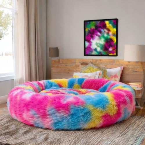 Image of RvPaws Faux Fur Pet Beds for Indoor, Dog Bed for Small & Puppy, Soft Fluffy Donut Cuddler Washable Round Pet Bed for Puppy and Kitten (Length 19 Inch - Small)