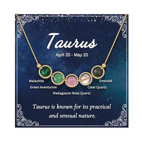 Nymerianoble Gold Zodiac Necklaces for Women Mom Birthday Gifts Taurus Necklace Healing Stone Necklaces Crystal Jewelry Rose Quartz Emerald Beaded Necklaces for Women Girls