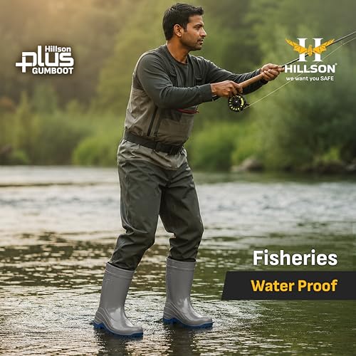 Image of Hillson Plus HP04 Gumboot | 100% Waterproof, Dual Density Sole, Anti-Skid Rainboot | Ideal For Monsoons, Fisheries, Farming, Paddy Fields, Food Industry | Size 09 UK /INDIA