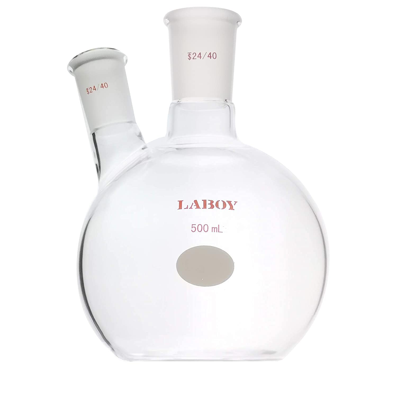 Laboy Vetro 2 Collo Fondo Piatto Fiaschetta con 24/40 Centro Joint & 24/40 Lato Giunto 500 ml Ebollizione Ricezione Reazione Fiaschetta Chimica Laboratorio Vetreria