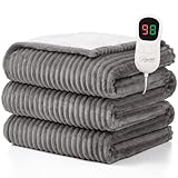 Homemate Heated Blanket Electric Throw - 50'x60' Heating Blanket Throw 1/2/4/6/8 Hours Auto-Off 10 Heat Levels Over-Heat Protection Soft Flannel Sherpa Heater ETL Certification