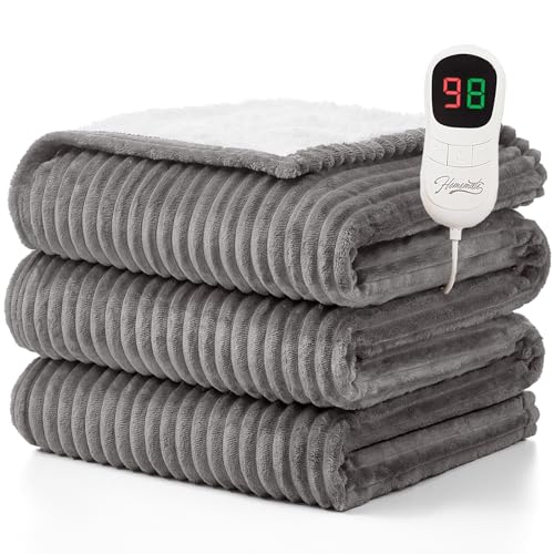 Homemate Heated Blanket Electric Throw - 50"x60" Heating Blanket Throw 1/2/4/6/8 Hours Auto-Off 10 Heat Levels Over-Heat Protection Soft Flannel Sherpa Heater ETL Certification