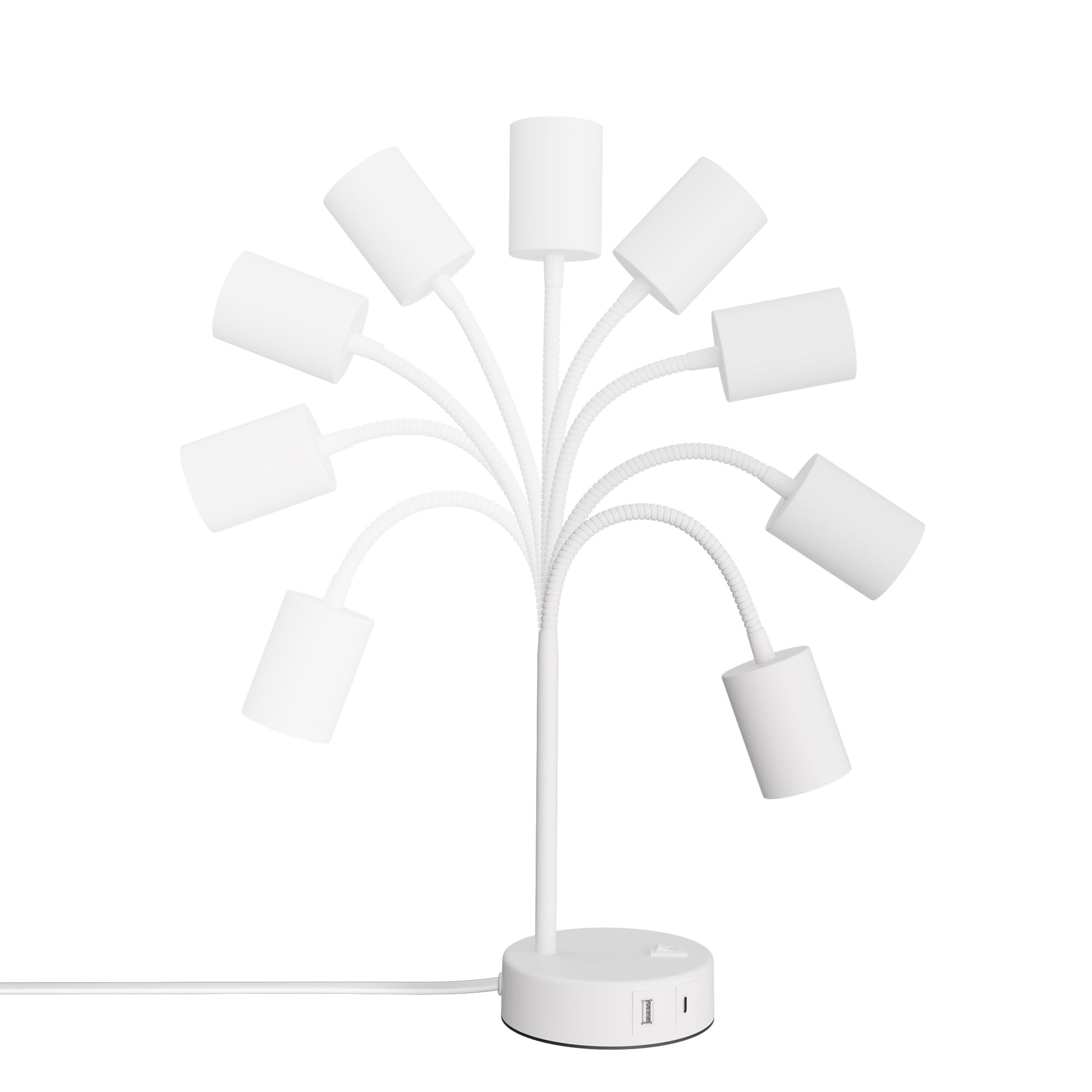 ledscom.de 2x Tischlampe WAIKA, Schwanenhals, Schalter, rund, weiß, USB-A, USB-C, 1x GU10 max. 15W