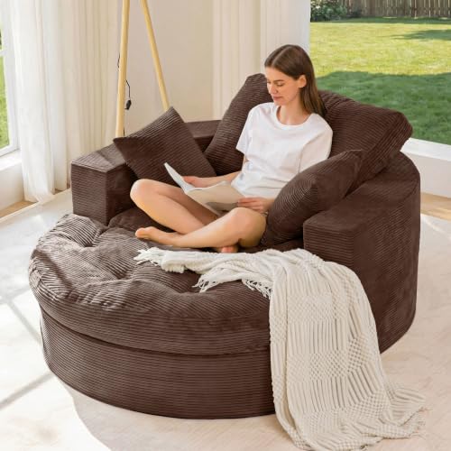 Image of MAXYOYO Oversized Round Chaise Lounge Sofa, Boneless Chair with Ottoman