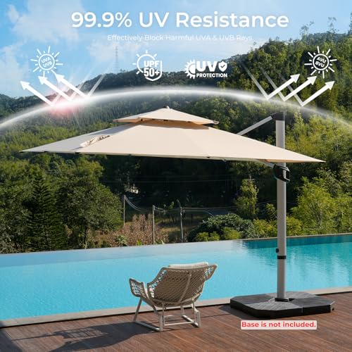 HOMSHADE Aluminum Cantilever Patio Umbrella - Large Offset Heavy-Duty Umbrella with 360° Rotation, Infinite Tilt, Double Top, 10-Year Rustproof, 5-Year Fade-Resistant for Outdoor, Pool