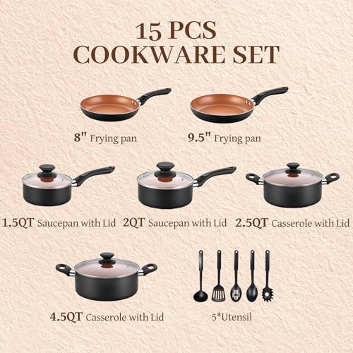 Image of BECIGAR Ceramic Pots and Pans Set, 15PCS Nonstick Set Ceramic Cookware Set, Nonstick Pan Pots and Pans Set Non Stick Cookware set (With-Induction)
