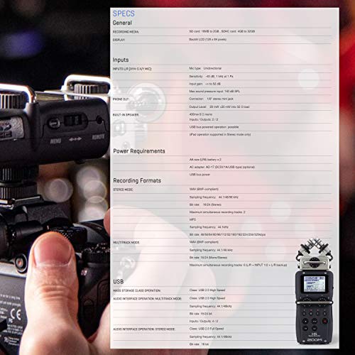 Zoom H5 4-Input / 4-Track Portable Handy Recorder With Interchangeable X/Y Mic Capsule + 32Gb Memory Card + Lavalier Condenser Microphone + 4 Aa Batteries & Charger + Tabletop Tripod/Handgrip #TOP3