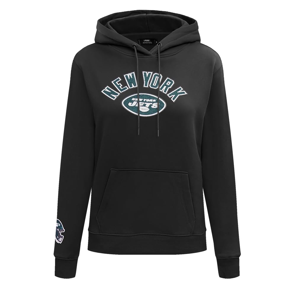 Pro Standard Womens NFL New York Jets Classic Chenille Cropped Pullover Hoodie Black L