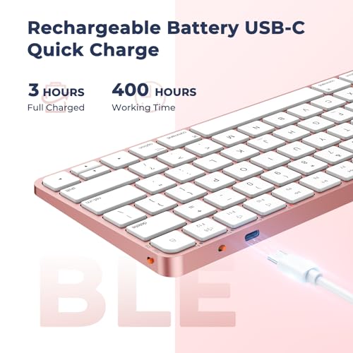 MEETION Wireless Keyboard for Mac, Slim Multi Device Bluetooth Rechargeable Low Profile Apple Layout Keyboard for iPad, iPhone, iMac, iOS, MacBook Air/Pro, Universal for Mac OS iPadOS, iOS RoseG - Image 6