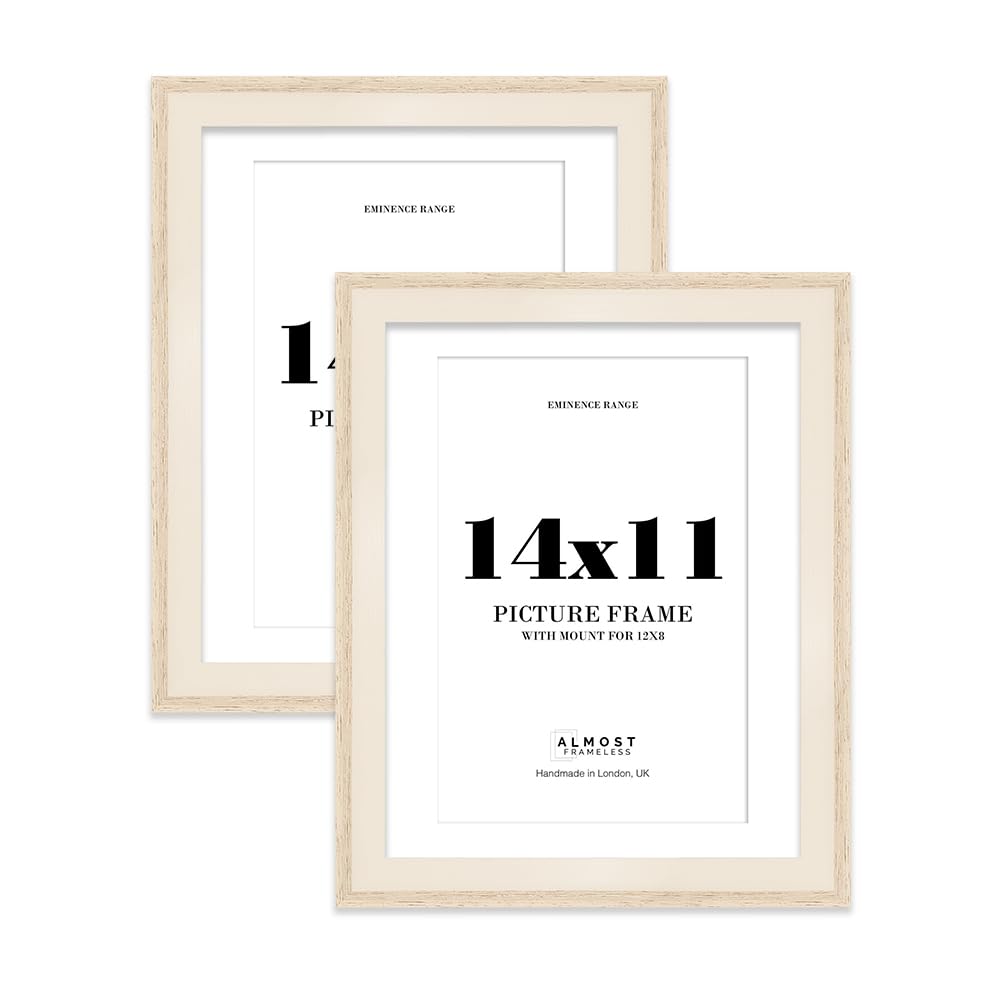 14x11" Oak Picture Frame with 12x8" Mount - Shabby Chic Photo Frame with Distressed Finish, Wall Hooks and Kickstand, 32mm Edge - 2 Pack โ image 1