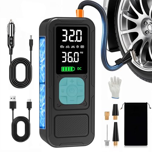 Image of Y34 Tire Inflator Portable Air Compressor,4X Faster Inflation,10000mAh Cordless /12V DC 150PSI Air Pump for Car Tires with Digital Pressure Gauge /LED Light for Car,Motorcycle,Bike,Ball