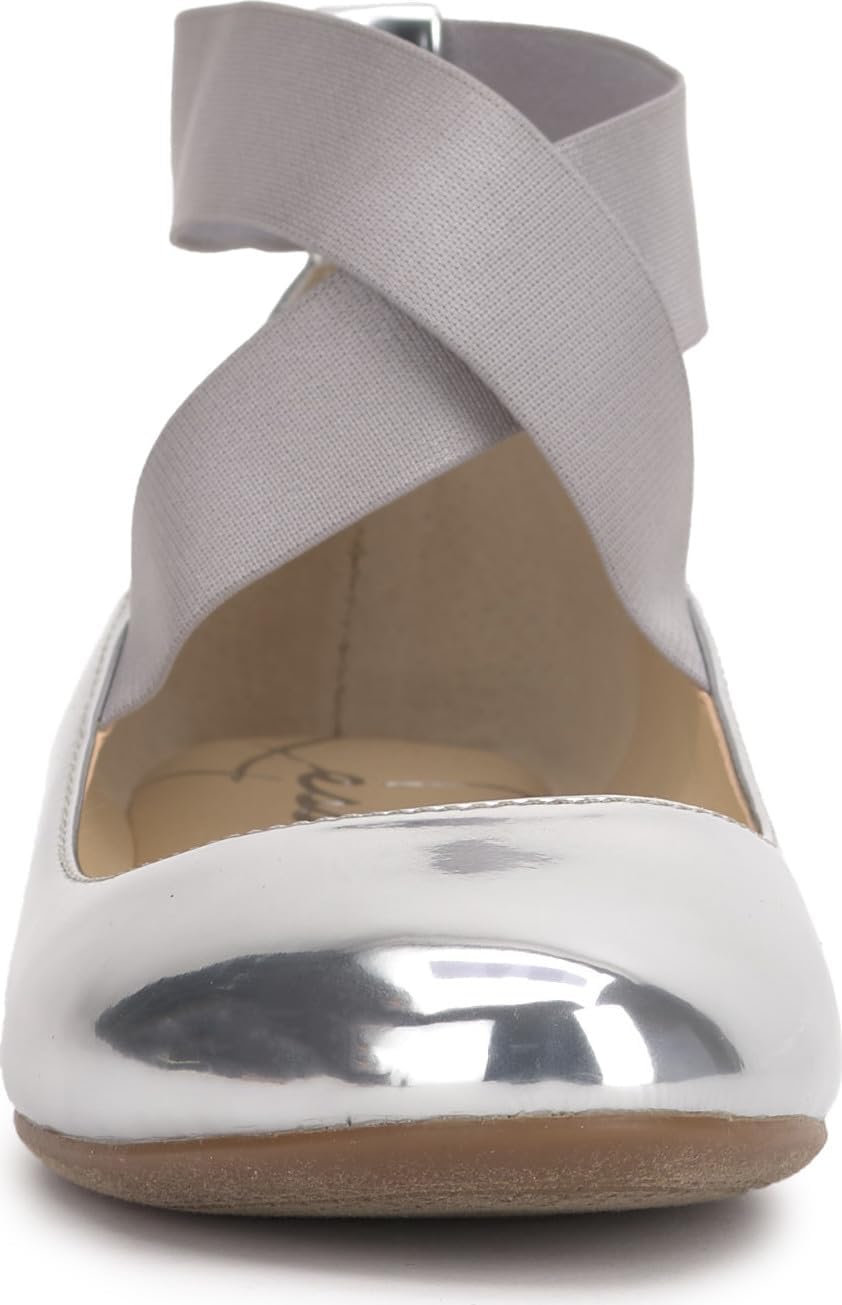 Jessica Simpson Women’s Mandayss Criss-Cross Ankle Ballet Flats with Straps, Silver, 8 - Image 2