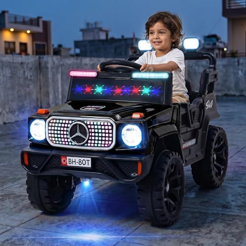Image of Baybee SpeedRover Baby Battery Operated Jeep for Kids | Ride on Toy Electric Car with 4x4 Motors, Swing Mode, Led Lights & Music | Rechargeable Electric Ride on Toy Car for Kids 2 to 6 Years (Black)
