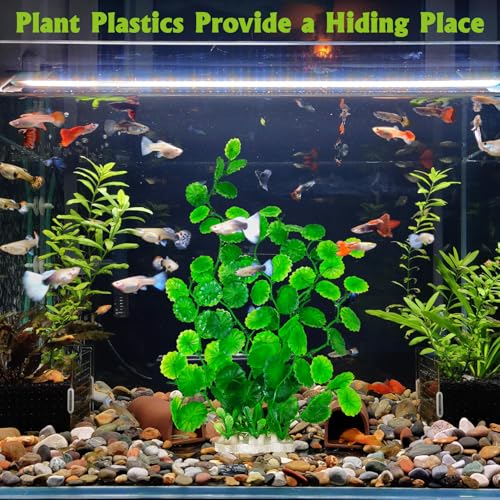 Image of Hamiledyi 2 Pcs Large Aquarium Plants with 2 Pcs Small Artificial Seaweed Plants, 16 Inch High Artificial Plants Decoration, Fish Tank Decor Plastic Plants, Perfect for Aquarium Decor(Green)