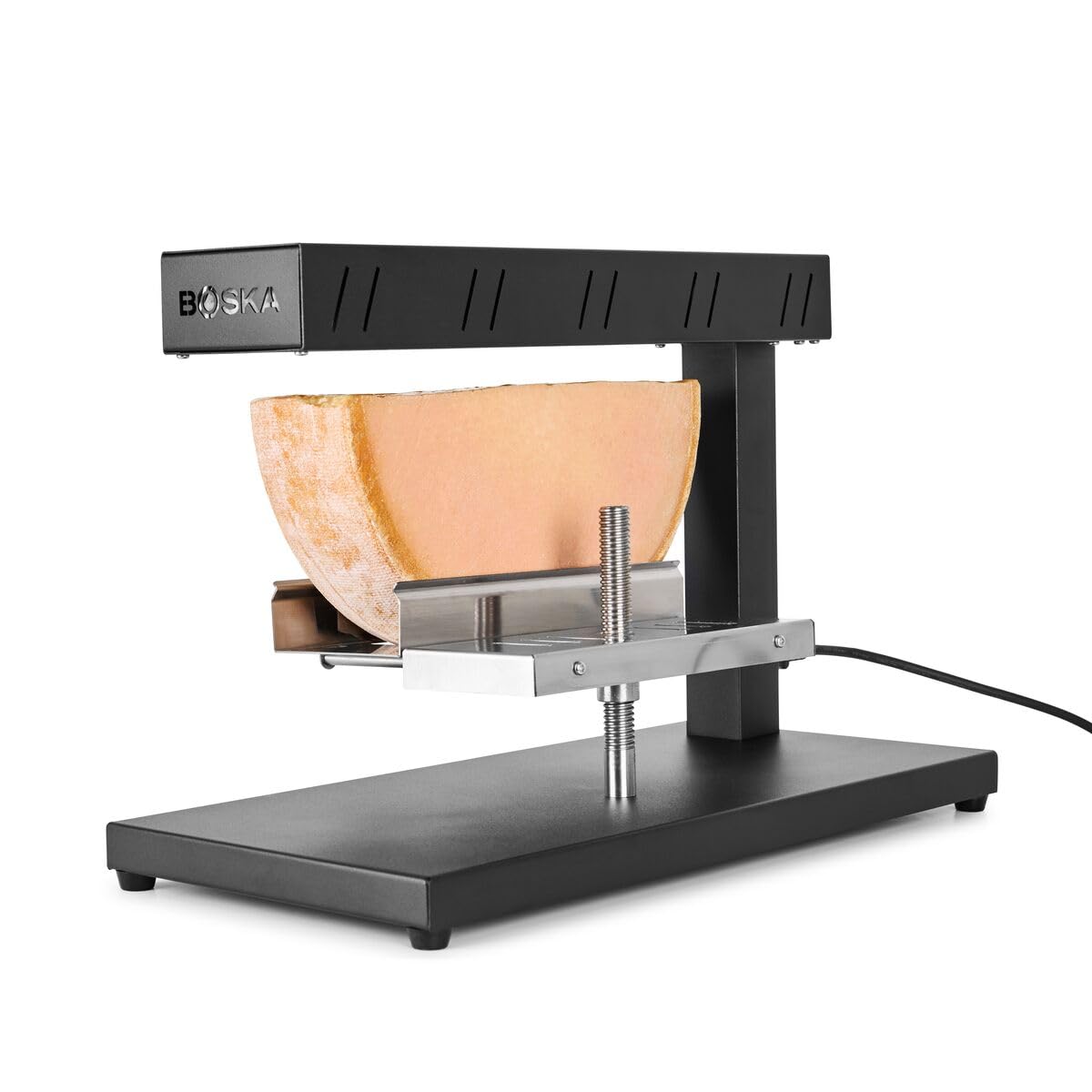 Boska Raclette Demi - Elektrisches Raclette-Gerät für halbe Schleifscheiben - Profi-System mit Drehmechanismus, 2m Kabel, spülmaschinengeeignet - Schwarz