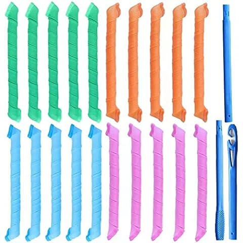 Hair Curlers Styling Kit 20 Pieces Spiral Magic Curls 55 cm No Heat Hair Curler with Styling Hooks for Most Kinds of Hairstyles Cover