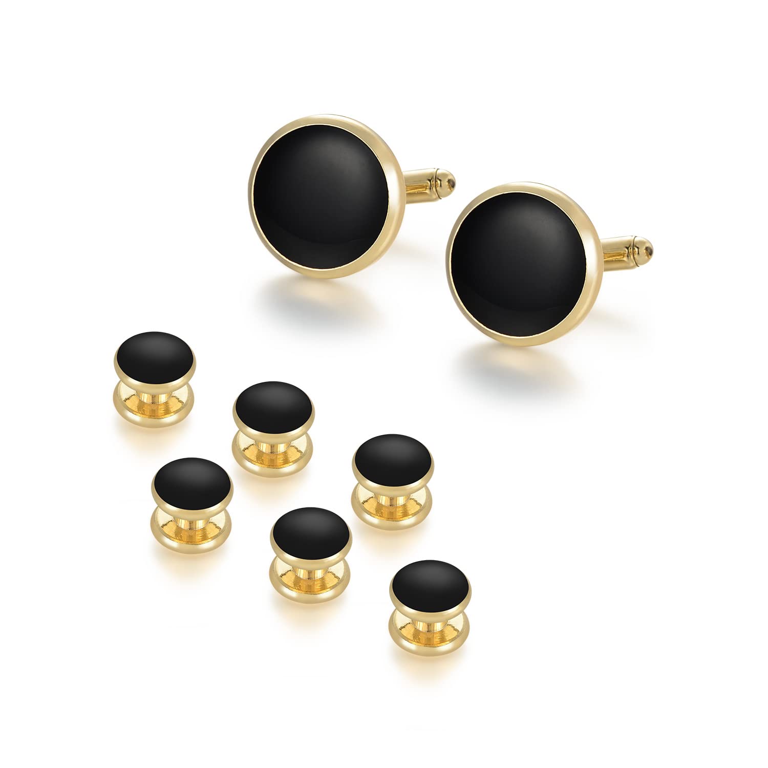 Set di gemelli e borchie, 1 paio di gemelli e 3 paia di borchie da smoking, kit di gioielli da uomo con confezione regalo, eleganti bottoni per camicia con scatola per gemelli, panno nero per la