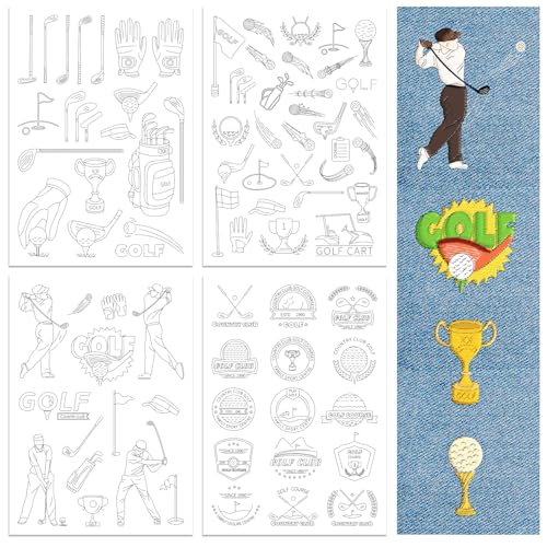 peacoblue Patrones de Bordado Solubles en Agua para Principiantes 4 Hojas Golf con 79pcs Patrones, Papel de Bordar Desechable para Coser a Mano Mujeres Adulto