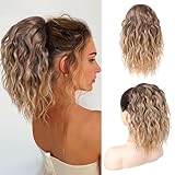 SEIKEA Ponytail Extension, 14' Short Wavy Drawstring Ponytail Lightweight Multi Layered Fake Pony Tails Hair Extensions Natural Soft Clip in Hair Extensions Ponytail Brown to Blonde