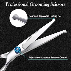 Professional Dog Grooming Scissors Kit Safety Round Tip with Dog Nail Clippers Stainless Steel Comb Thinning Scissors Curved Scissors Straight Scissors 6 in 1 Pet Grooming Set for Dogs Hair Care