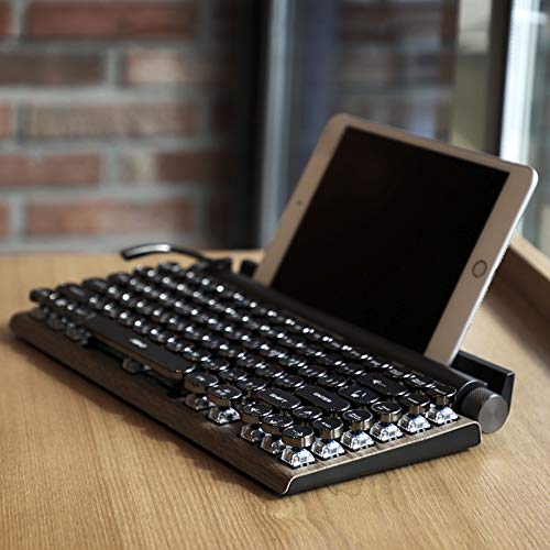 Image of 7KEYS Typewriter Keyboard Wireless Retro Style, Vintage Classical Mechanical Keyboard with Bluetooth for IPAD PC /Laptop Mac /Phone (Wood)