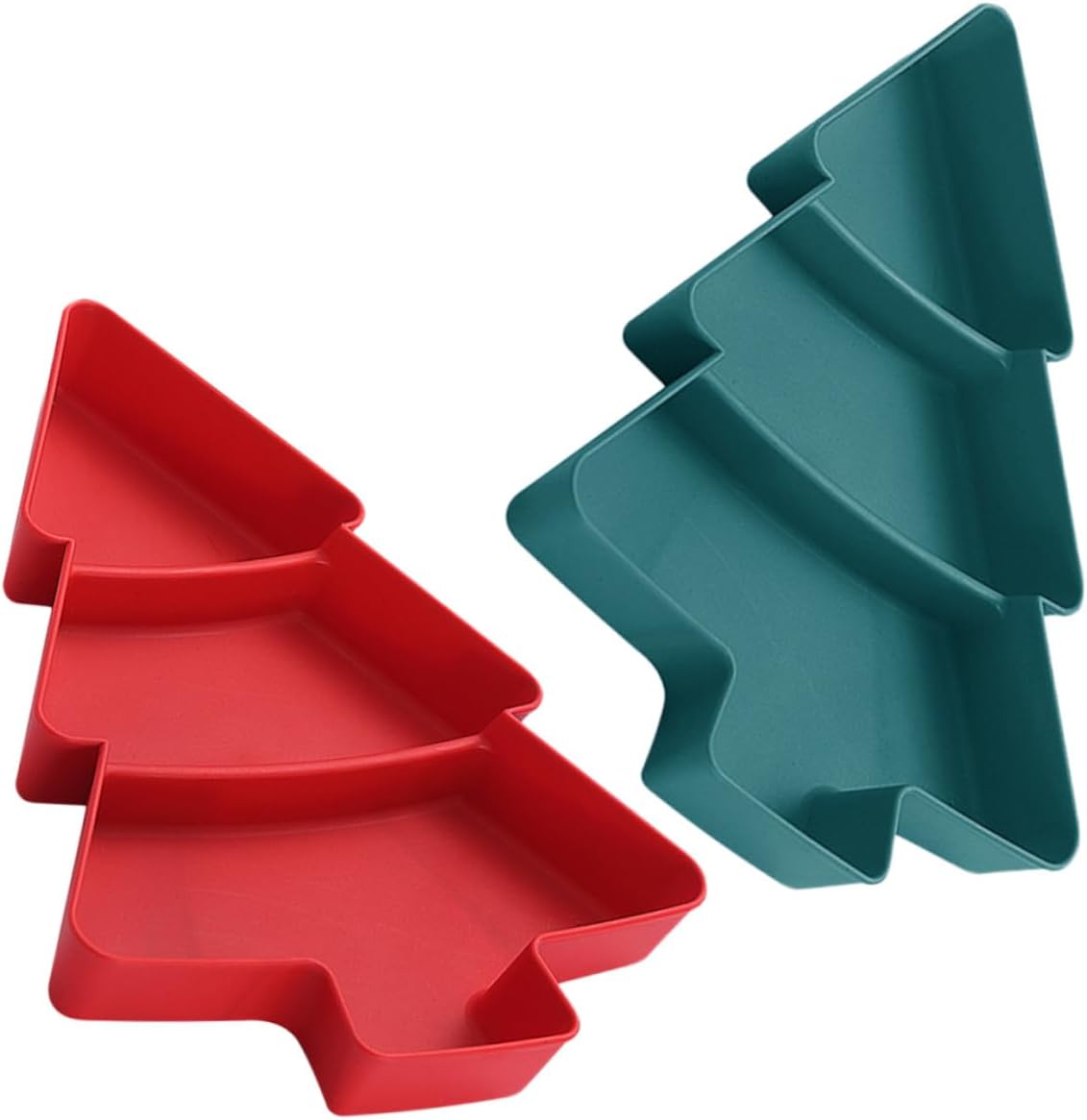 Christmas Tree Snack Tray Set 2pcs, Festive 3-compartment Serving Plates for Appetizers and Dry Fruits, Holiday Candy and Dessert Platters in Green and Red for Party Entertaining