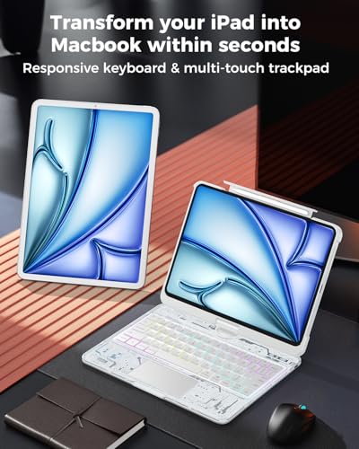Teclado inalámbrico iPad Air 11 M2 2024 funda transparente con trackpad LED 6