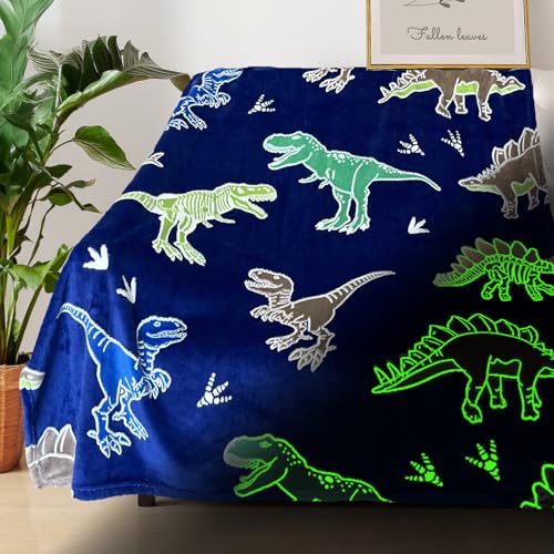 Image of COMFAR Dinosaur Blanket for Boys, Dinosaur Glow in The Dark Blanket for Kids /Toddler /Baby, Soft Fleece Blankets and Throw, Birthday 50 inchx 60 inch