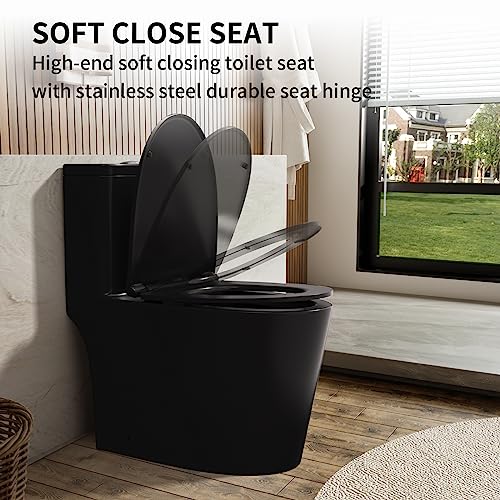 Image of GIVINGTREE Dual Flush Elongated Standard One Piece Toilet with Comfortable Seat Height, Powerful & Quiet Dual Flush Modern Toilet, 12'' Rough-In, Matte Black,6636