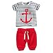 PanDaDa Baby Boys Striped T-shirt Tops Red Pants Outfits Sets Casual 4pcs Summer