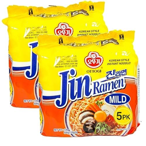 Ottogi Jin Ramen Mild Spicy Korean Instant Noodles Ramyun 120g (Pack of 10)