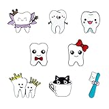 Dreuyet 8 Pcs Women's Cute Tooth Molar Enamel Pin Set - Toothbrush Wearing Masks/Bow Tie/Christmas Hat - Dentist & Nurse Brooches
