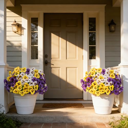Artificial Flowers for Outdoors,Yellow White Purple 12 image 1