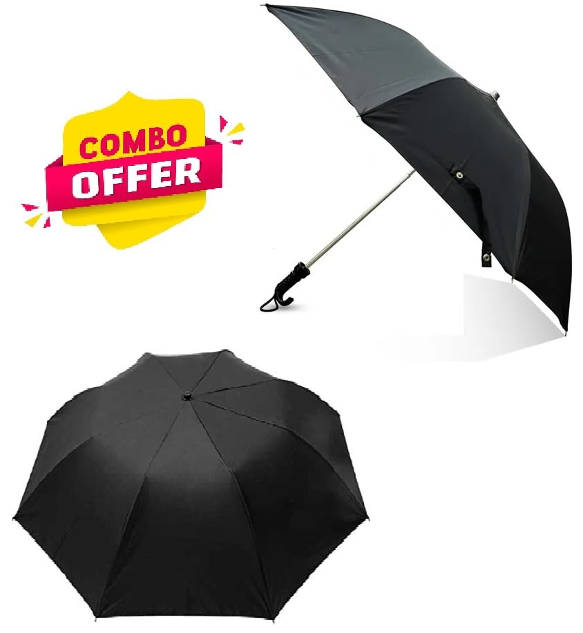 Image of COMBO OFFER Black color Umbrellas for rain and sunshine, Strong and windproof is suitable for men, women, boys, girls, and kids. Manual Unfold, two fold black umbrellas.