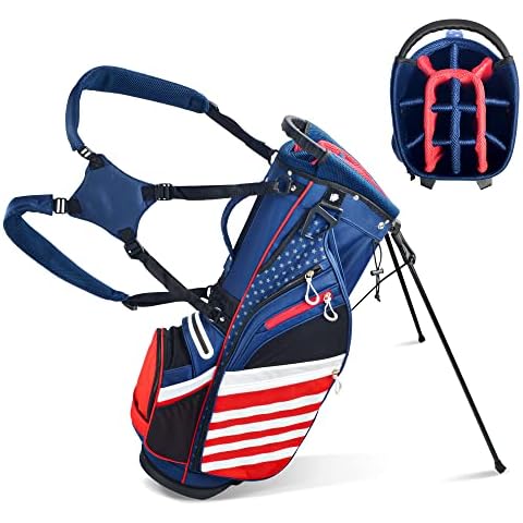 BOBOPRO Golf Stand Bag, Lightweight 14 Way Top Dividers Golf Carry Bag with 8 Pockets, USA Stars & Stripes Golf Bag for Golf Club Golf Cart for Men & Women Cover