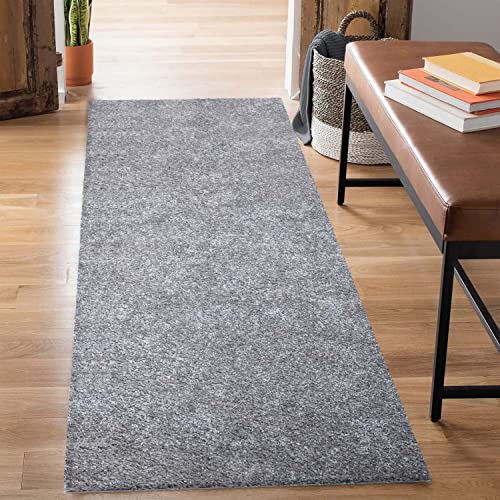 carpet city Shaggy Hochflor Teppich - Läufer 80x300 cm - Grau - Langflor Flurteppich - Einfarbig...