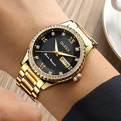 Image of OLEVS Men Leather Watches Black Ultra Thin 6.5mm Minimalist Dress Fashion Simple Casual Waterproof Date Watch for Men